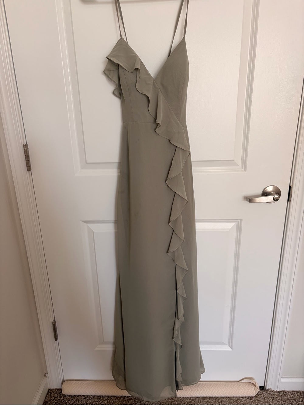 Revelry Paloma Chiffon Bridesmaid Dress Silver Sage Size 2 Maxi Gown